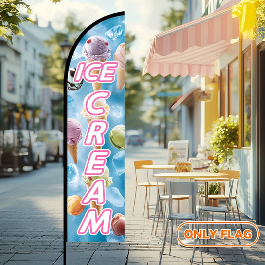 1pc Vibrant "Ice Cream" Feather Flag - Colorful Polyester Advertising Sign for Shops & Outdoor Displays, Double-Sided Print, Pole Not Included, Perfect for Summer Treats!