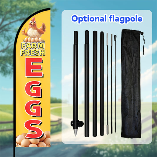 1pc Farm Fresh Eggs Feather Flag, Optional Feather Flagpole, Fresh Egg Outdoor Banner, Chicken Coop Sign, Farm Stand Advertising Flag, Roadside Egg Deal Flag, Single/Double Sided Print, Polyester