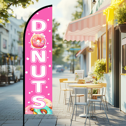Feather Flag for a Donut Shop, Banner for a Donut Store, Outdoor Advertising Flag for Donuts, Made of Durable Polyester Fabric, Available in Double Or Single-Sided Printing, Flag Solely, Flagpole Not Included