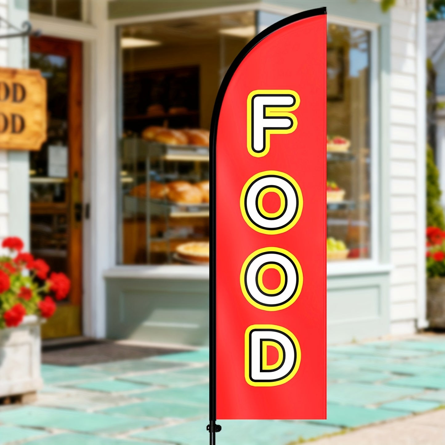 Food Feather Flag with pole kit, Restaurant Advertising Banner, Food Truck Outdoor Sign, Cafe & Diner Promotional Display Flag, Business Marketing Swooper Flag, Aluminum Pole, Durable Polyester Fabric