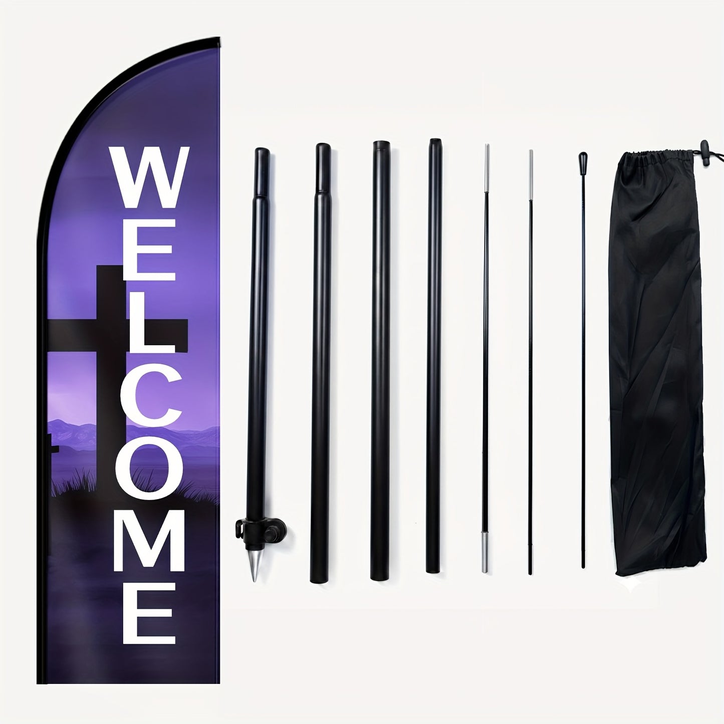 Feather Flag for Church Greetings, Complete with Pole Kit, Suitable for Outdoor Use at Entrances Or Events, Featuring a Swooping Design for Advertising, Made from Sturdy Polyester Fabric with an Optional Aluminum Pole