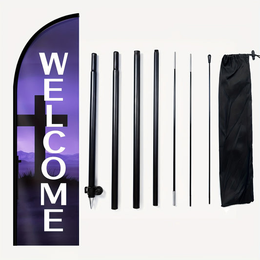 Feather Flag for Church Greetings, Complete with Pole Kit, Suitable for Outdoor Use at Entrances Or Events, Featuring a Swooping Design for Advertising, Made from Sturdy Polyester Fabric with an Optional Aluminum Pole