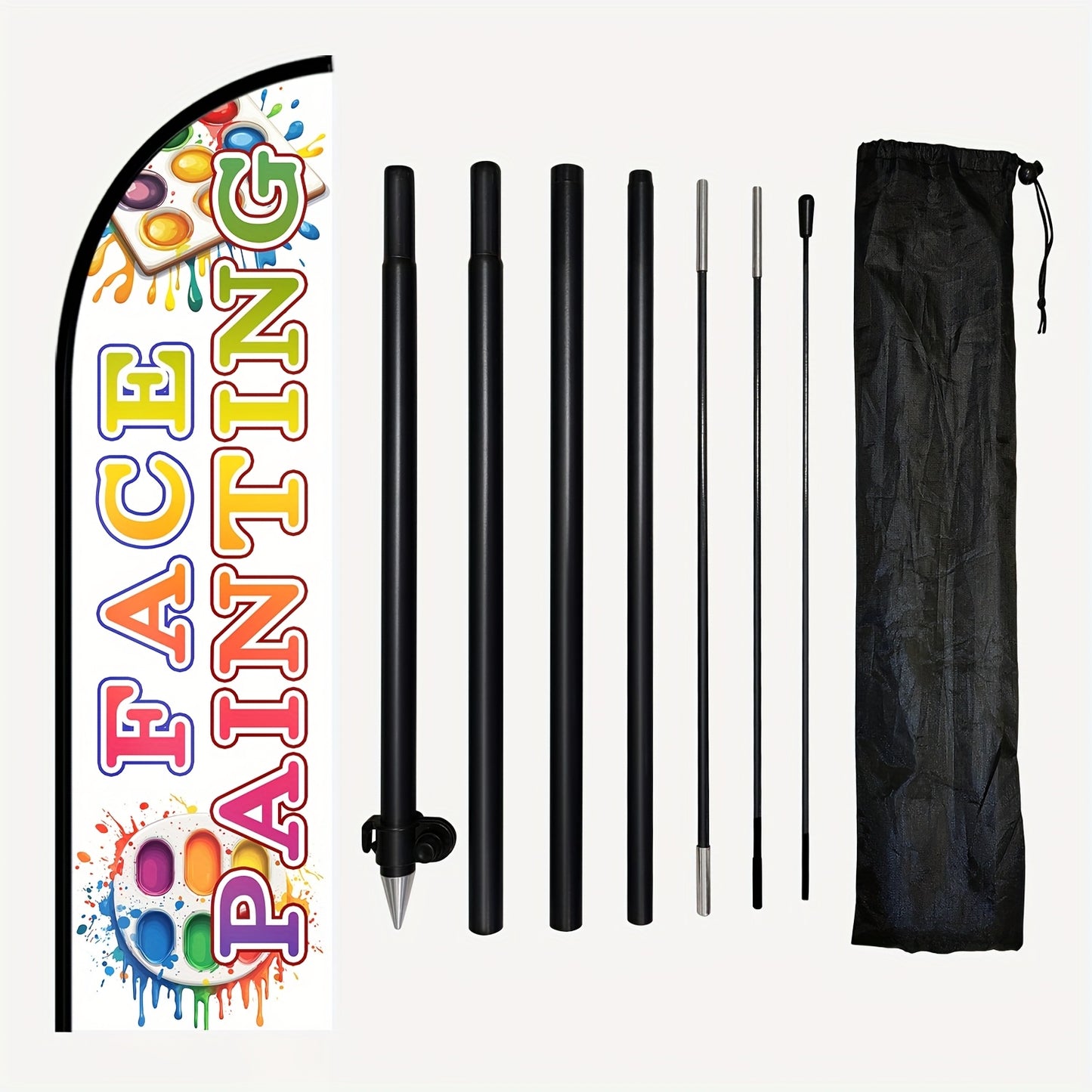 Feather Flag for Face Painting with Pole Kit, Suitable for Outdoor Advertising at Events, Party Decorations, Face Paint Signage, Festival Booth Displays, Available with Aluminum Or Fiberglass Poles, Made from Durable Polyester Fabric