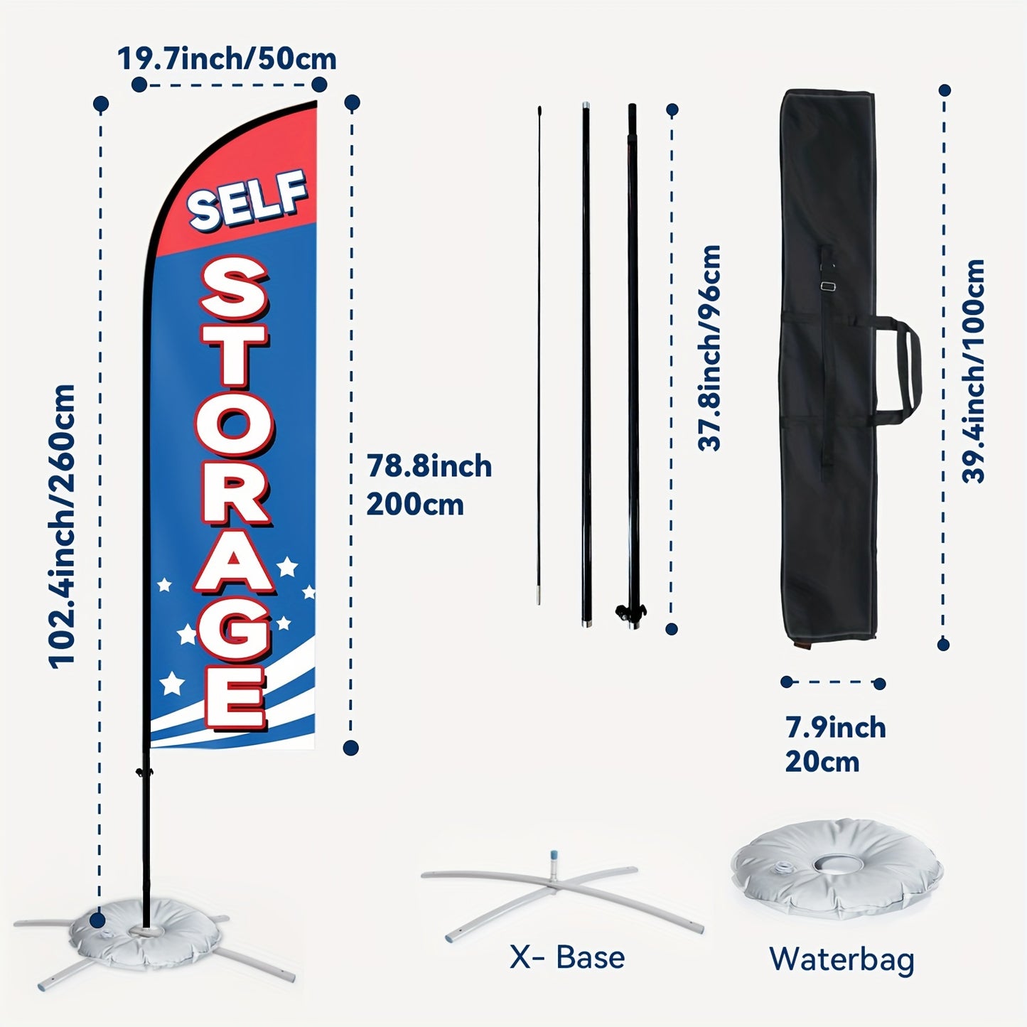 1pc Double-Sided Self Storage Feather Flag with Cross Base, High-Quality Polyester, Outdoor Advertising Store Decoration