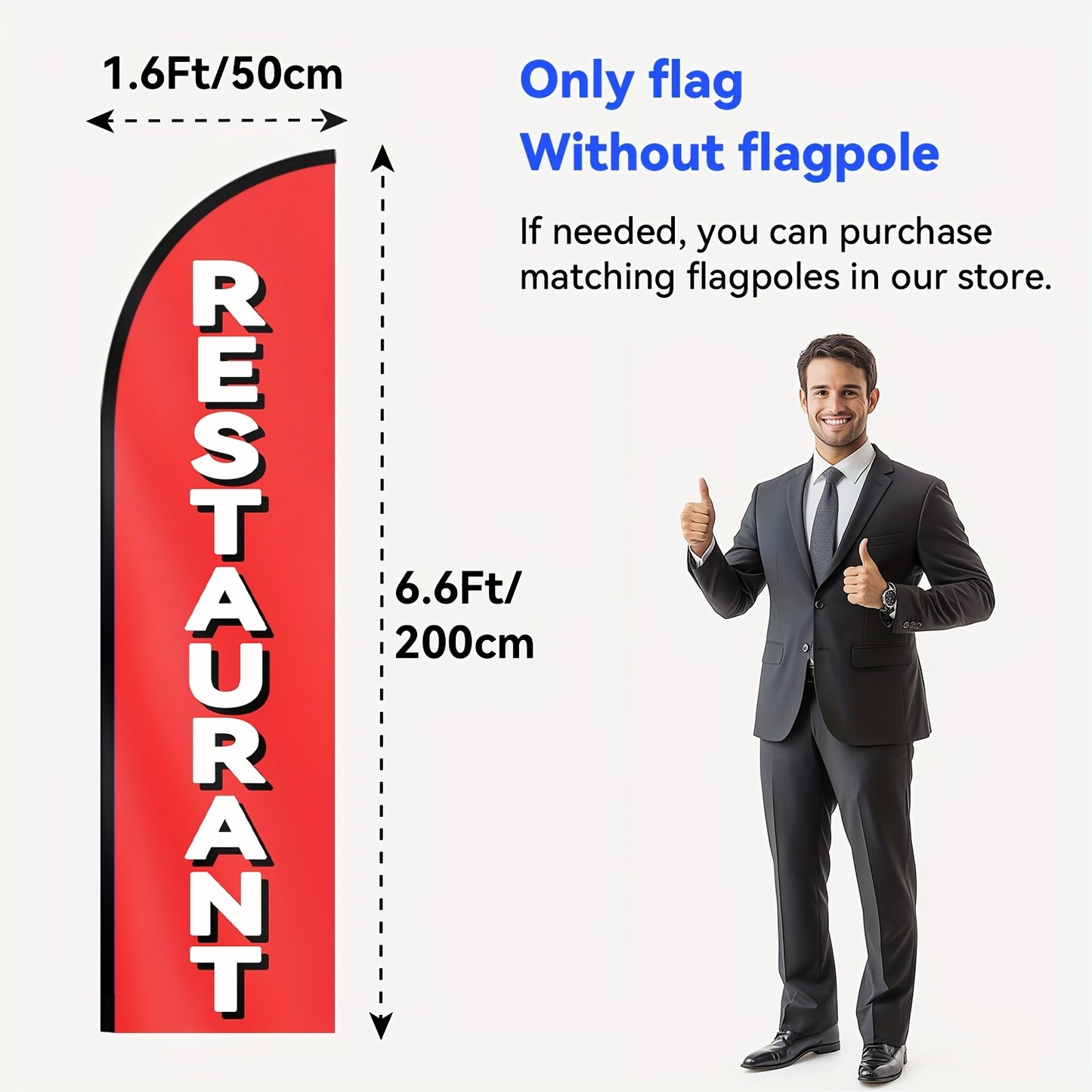Single Piece Restaurant Feather Flag, Ideal for Outdoor Use, Store Signage, And Commercial Advertising Promotions. Measures 48.77X201.17 cm, Made Of, Available in Double Or Single-Sided Printing, Resistant to Fading And Weather Conditions. Flag Solely