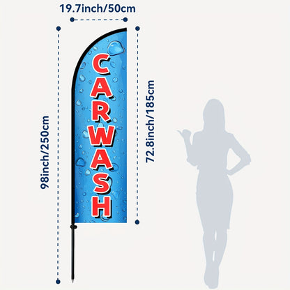 Single Car Wash Feather Flag with Pole, Perfect for Outdoor Advertising, Suitable for Car Wash Businesses, Roadside Promotions, And Attracting Customers. Available As a Complete Pole Kit Or The Flag, Measuring 50X185Cm (72.8X19.7 Inches)