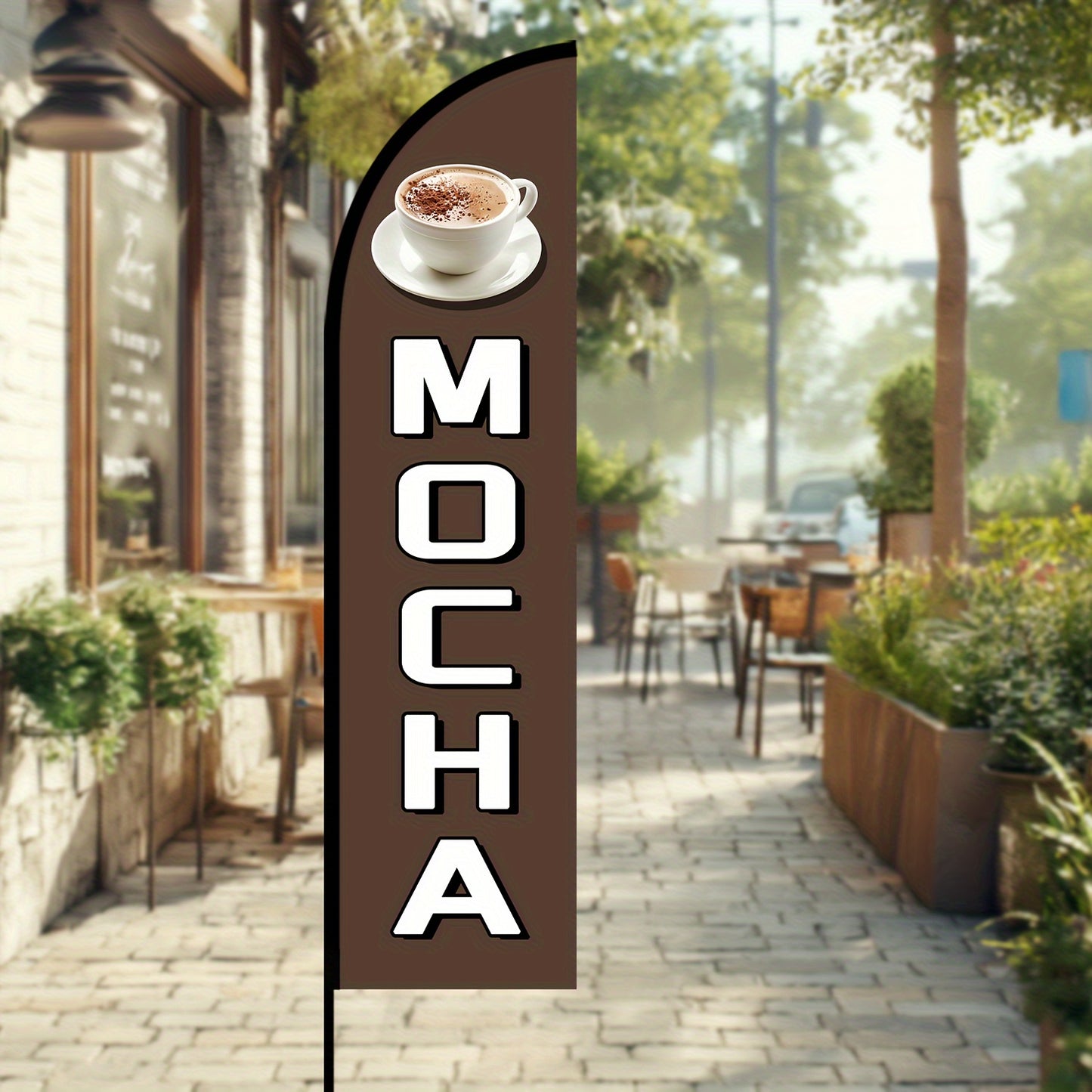 1pc MOCHA Feather Flag Banner - Double-Sided or Single-Sided Printing, Polyester Fabric, Business Shop Advertising Decor, No Pole Included, Shop Advertising Decor | Decorative Feather Flag | Durable Fla