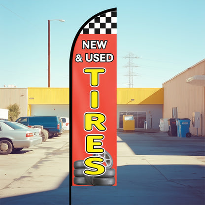 1pc tires flag, Tire shop sign, tires shop feather flag, banner Flags Sign, beach flag outdoor advertising, double-sided or single-sided HD printing, polyester fabric, flag only, excluding flagpole