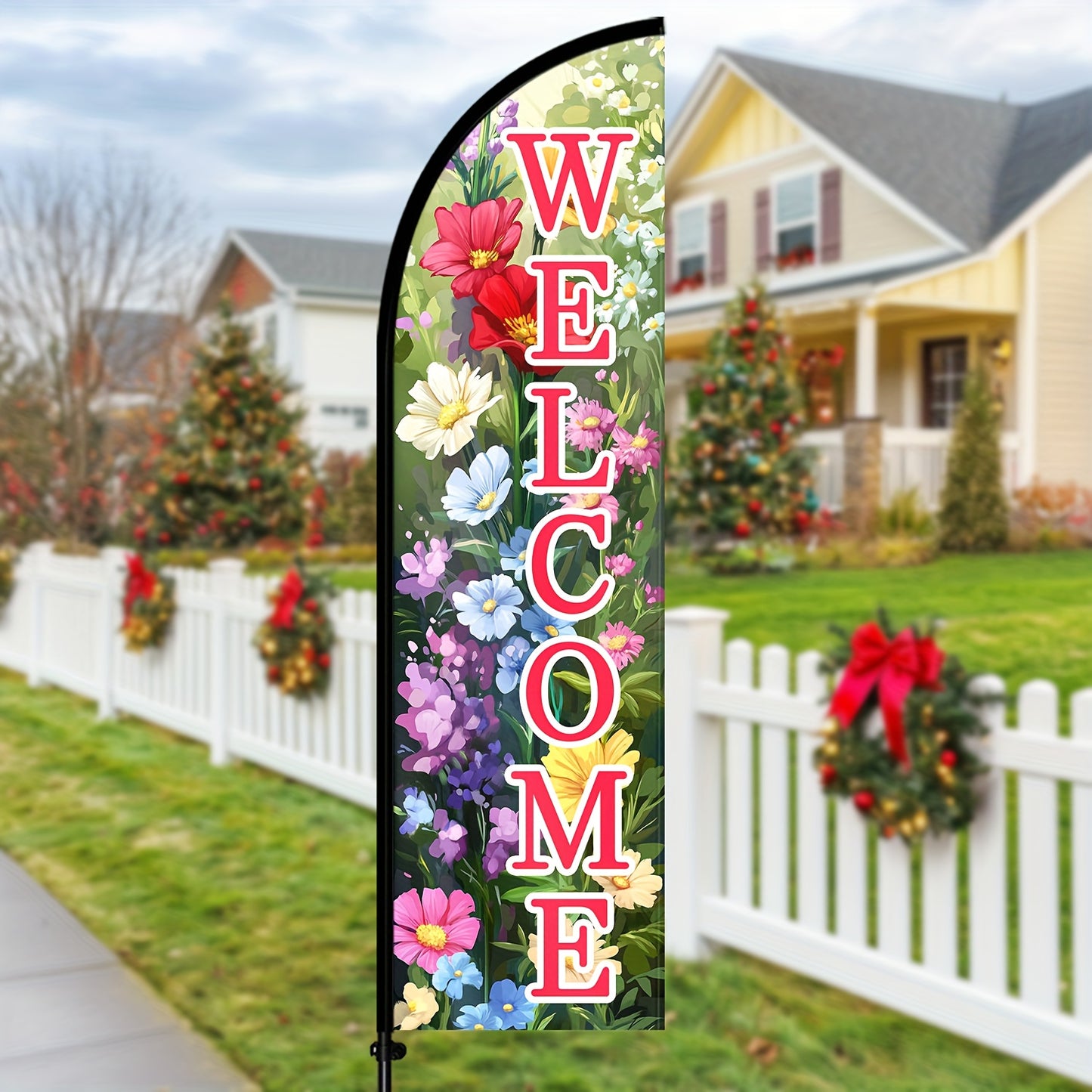 WOANIXY Welcome Feather Flag with Pole, 1.6x6.1ft