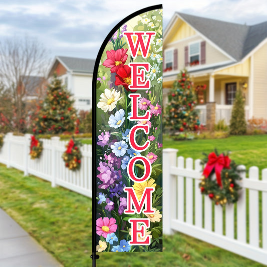 WOANIXY Welcome Feather Flag with Pole, 1.6x6.1ft