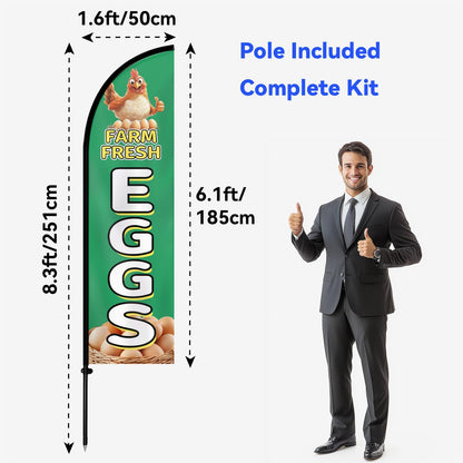 Farm Fresh Eggs Feather Flag With Pole Kit (Green)