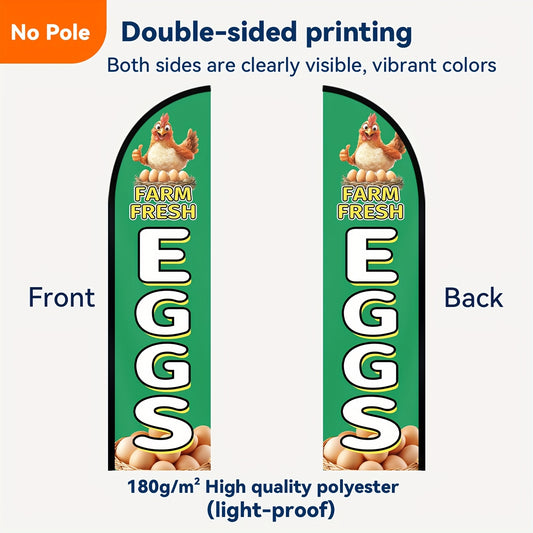 A Feather Flag for Fresh Farm Eggs, a Sign for Fresh Farm Eggs, an Advertising Banner Decoration for Fresh Farm Eggs, Printed on Both Sides Or One Side, Measuring 50X200Cm, Wind-Resistant And Weatherproof, Made of Durable Polyester Fabric