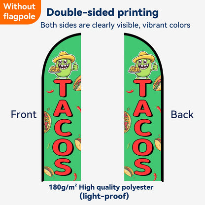 Tacos Feather Flag, Mexican Food Banner Sign, Taco Truck Outdoor Flag, Restaurant Advertising Flag, Double or Single Sided, 50x200cm, No Pole, Durable Polyester Material, Weather Resistant