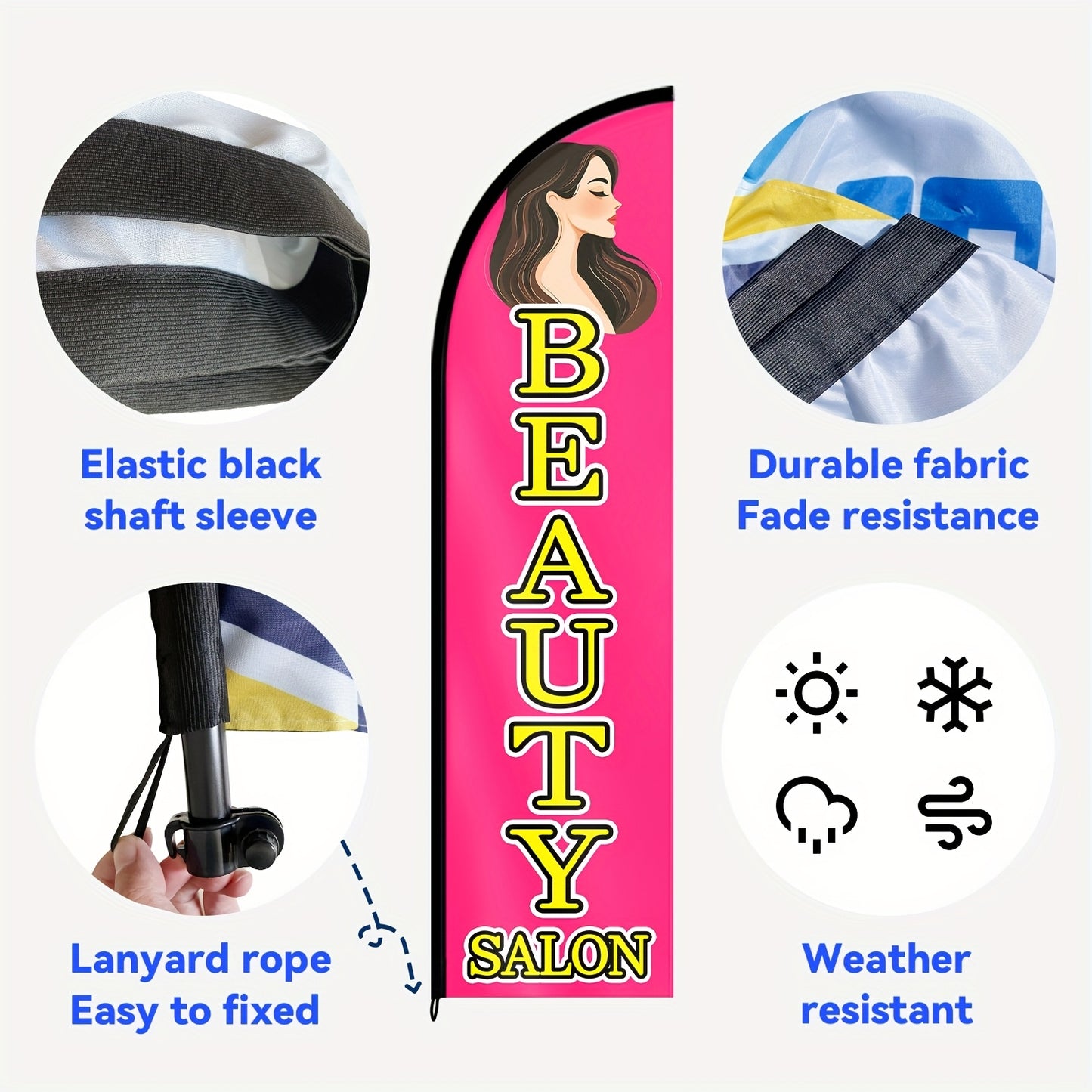 WOANIXY Beauty Salon Advertising Feather Flag, 1.6x6.6ft