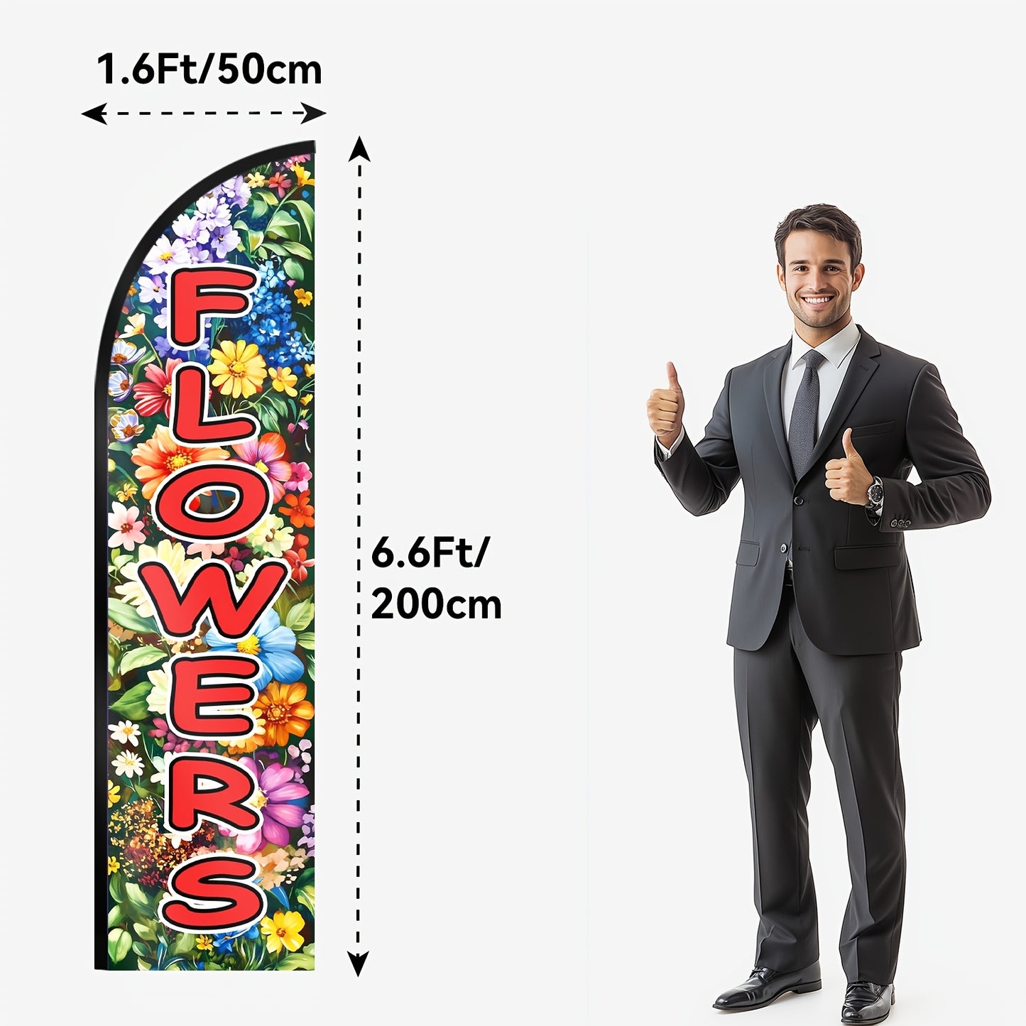 Double-Sided Floral Swooper Banner | Flowers Feather Flag with Pole Kit, Aluminum and Polyester, Bright Open Decoration for Flower Shop and Garden Center Yard Sign, No Electricity Needed