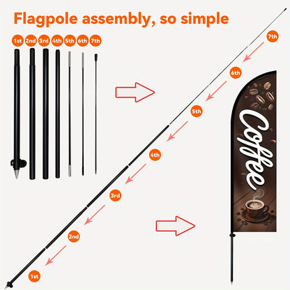 1pc Coffee Feather Banner with Flagpole, Outdoor Cafe Sign, Freshly Brewed Coffee Display, Coffee Shop Promotion Flag, Roadside Advertising Flag, 184.91X50.04 cm, Optional Pole, Sturdy Polyester, Weatherproof