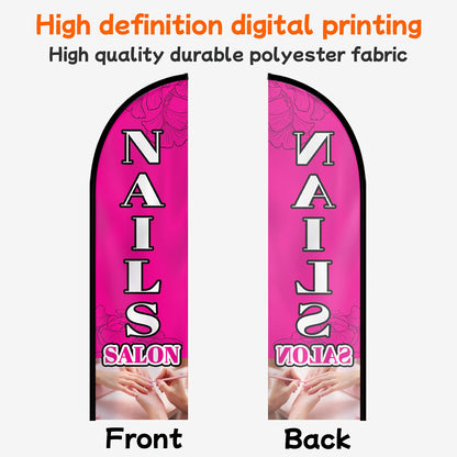 1pc Nail Salon Feather Flag with Optional Aluminum Pole Kit - 50x185cm/72, 8x19, 7in Durable Polyester Open Banner for Shop Front, Eye-Catching Beauty Sign, Nail Salon Decor, Nail Salon Signage, Nail Salon Sign