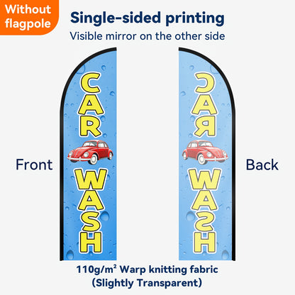 Feather Flag for Car Wash, Banner Sign for Auto Detailing, Outdoor Advertising Flag, Available in Double Or Single Sided, Size 50X200Cm, No Pole Included, Made of Durable Weather-Resistant Polyester