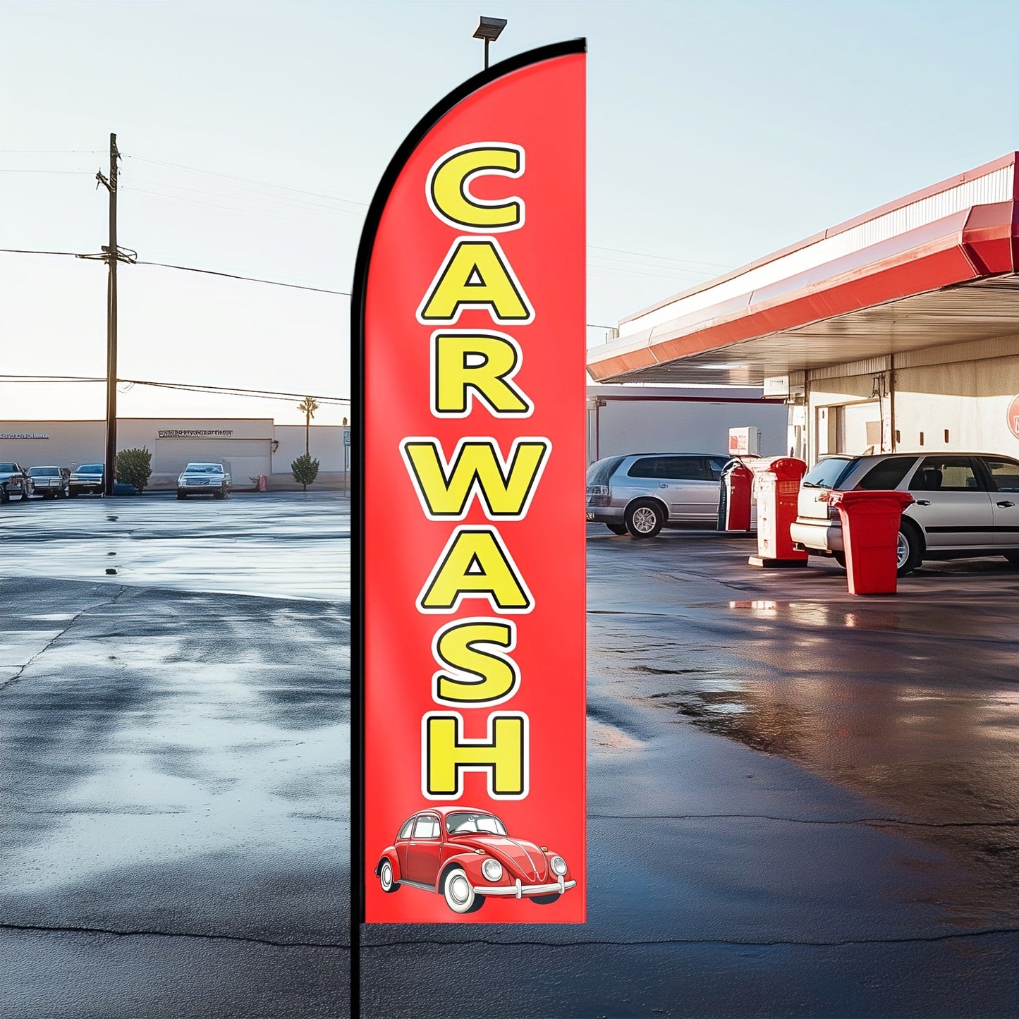 1pc Carwash Shop Flag, Carwash Shop Sign, Carwash Feather Flag, Shop Outdoor Flags, for Promotions, Events, Polyester Fabric, Double-Sided Or Single-Sided Printing, Only Flag, Excluding Flagpole