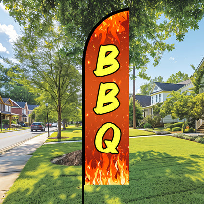 Red BBQ Swooper Flag - Durable Polyester, Dual-Sided or Single-Sided Printing, Perfect for Barbecue Businesses & Outdoor Events, Pole Mount Design (Pole Not Included)