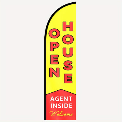 Open House Feather Flag - Double-Sided Print, Fade-Resistant & Weatherproof Polyester Banner, 48.77x201.17cm, Perfect for Outdoor Retail Advertising & Promotional Activities, Pole Not Included