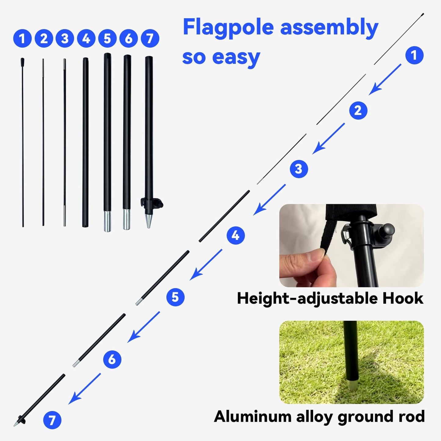8FT Feather Flag Pole Kit, Fits 1.6x6.6FT / 1.6x6.1FT Feather Flags