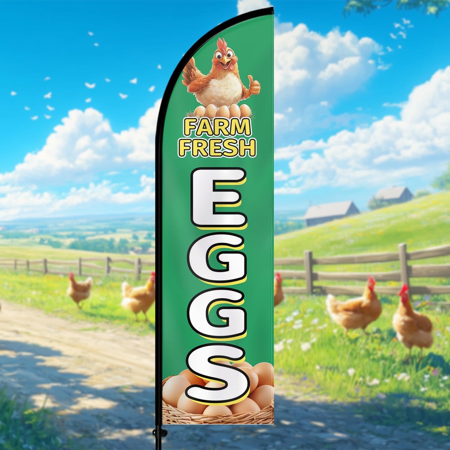 Farm Fresh Eggs Feather Flag With Pole Kit (Green)