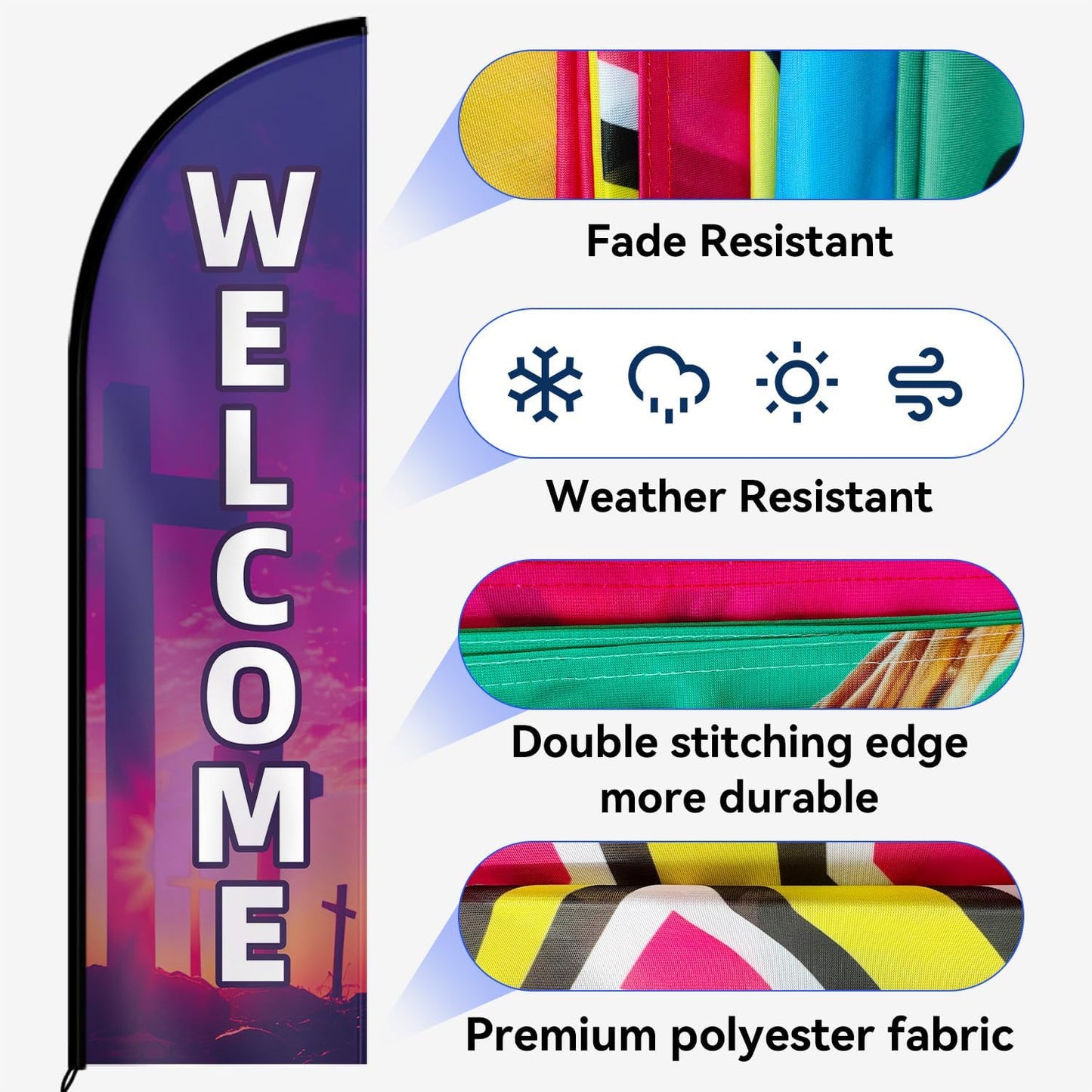 Church Welcome Feather Flag with Pole Kit