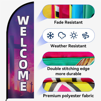 Church Welcome Feather Flag with Pole Kit
