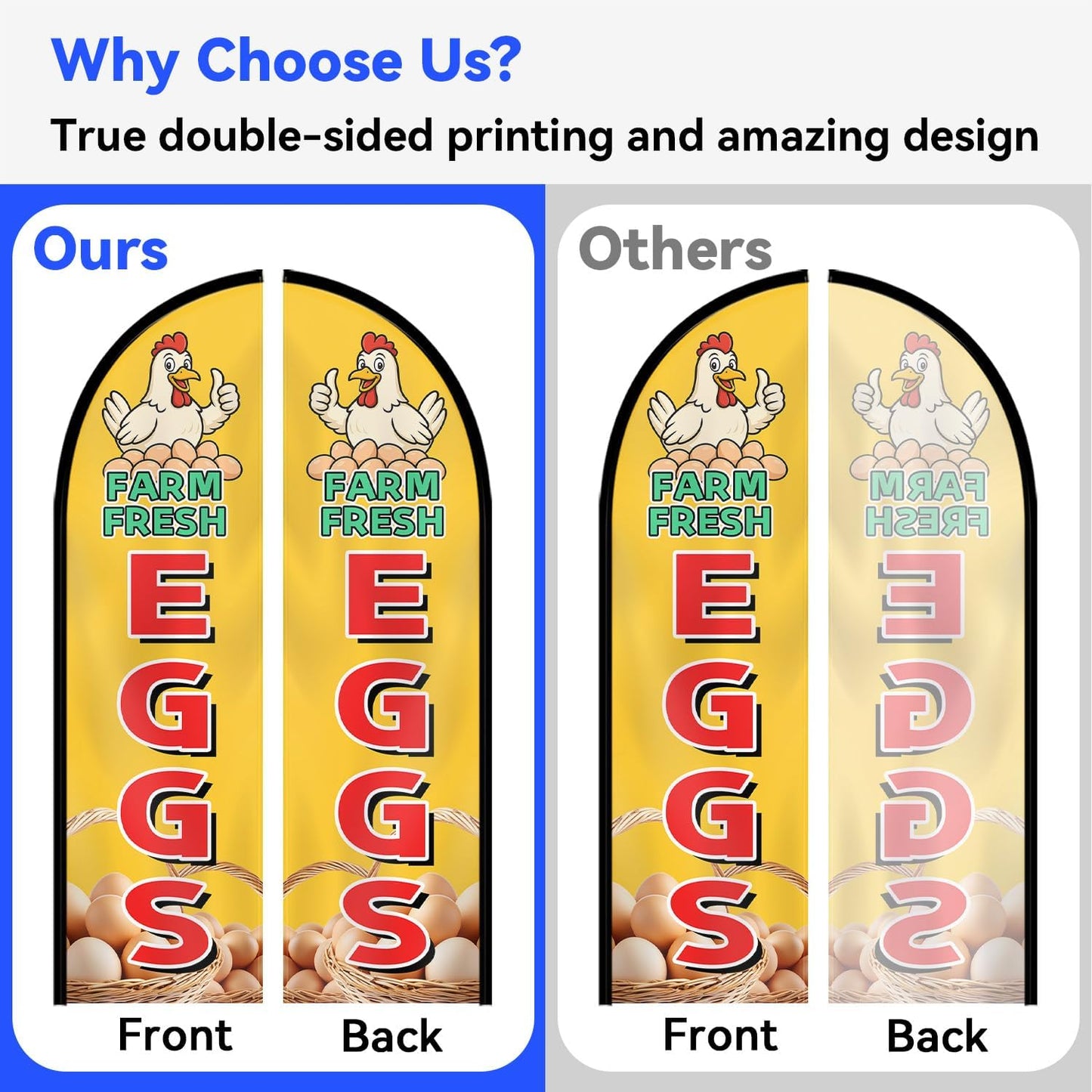 Farm Fresh Eggs Feather Flag with Pole Kit, Double-Sided Outdoor Swooper Banner, Durable Polyester, 8FT Windless Advertising Sign for Farmers Market, Roadside Stand, Poultry Farm, Flag(Double-sided) and Flagpoles