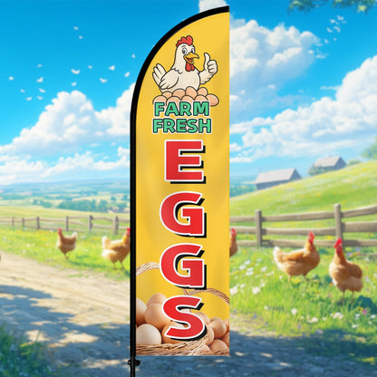 Farm Fresh Eggs Feather Flag with Pole Kit, Double-Sided Outdoor Swooper Banner, Durable Polyester, 8FT Windless Advertising Sign for Farmers Market, Roadside Stand, Poultry Farm, Flag(Double-sided) and Flagpoles