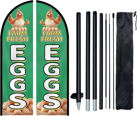 Farm Fresh Eggs Feather Flag With Pole Kit (Green)