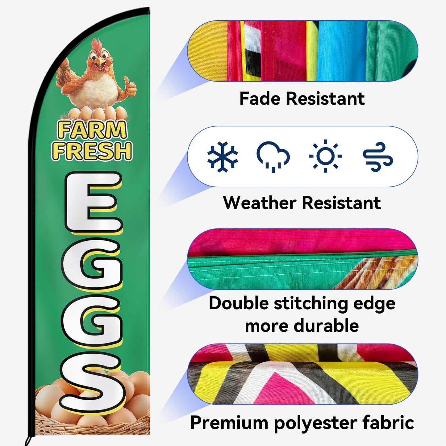 Farm Fresh Eggs Feather Flag With Pole Kit (Green)