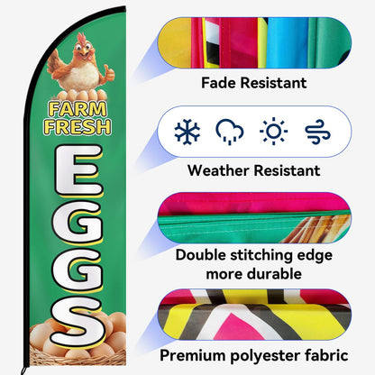 Farm Fresh Eggs Feather Flag With Pole Kit (Green)