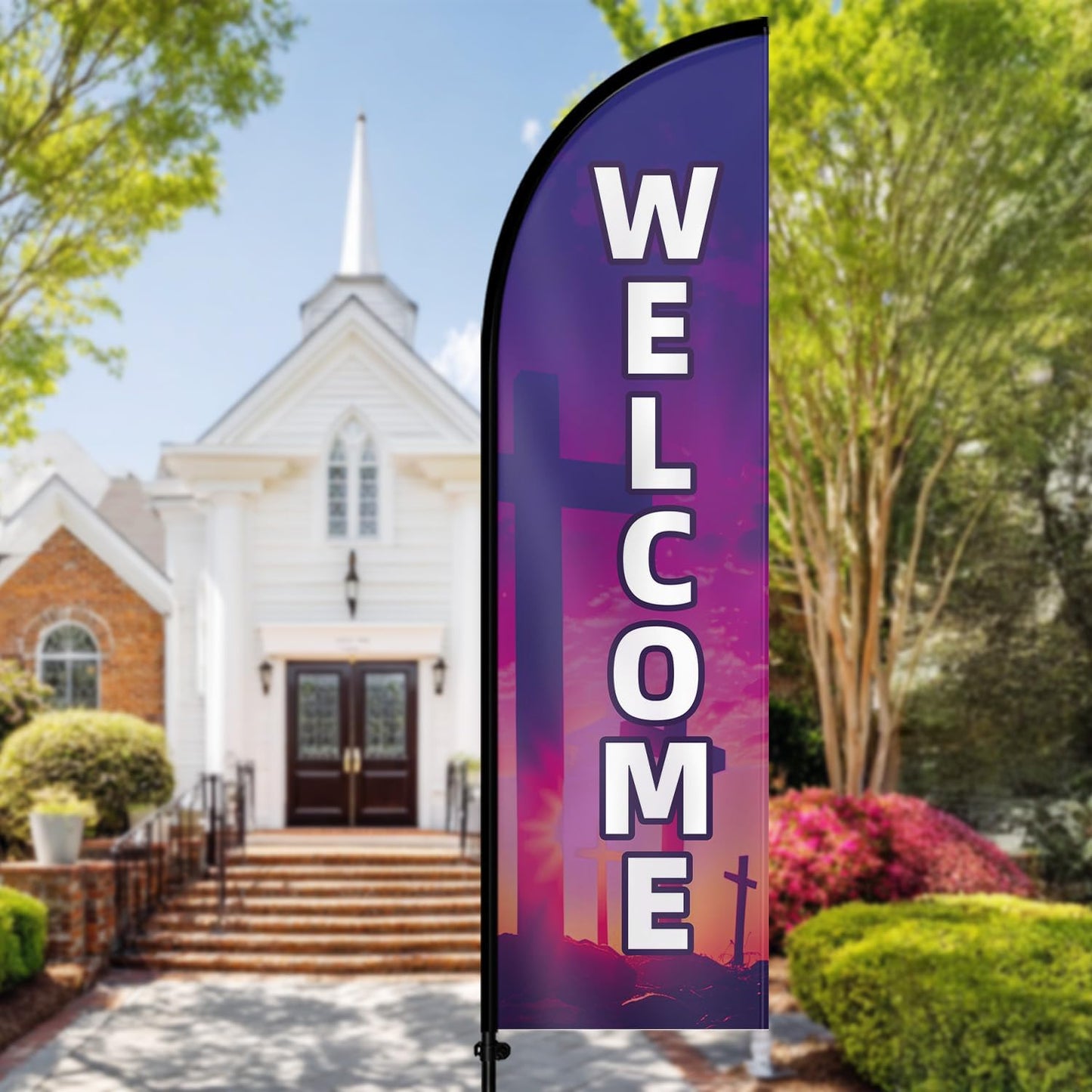 Church Welcome Feather Flag with Pole Kit