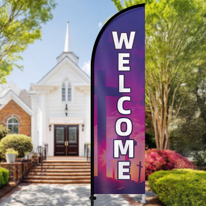 Church Welcome Feather Flag with Pole Kit