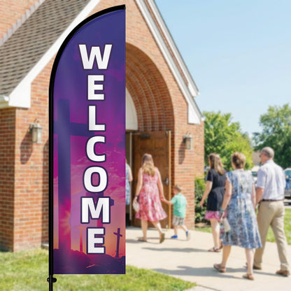 Church Welcome Feather Flag with Pole Kit