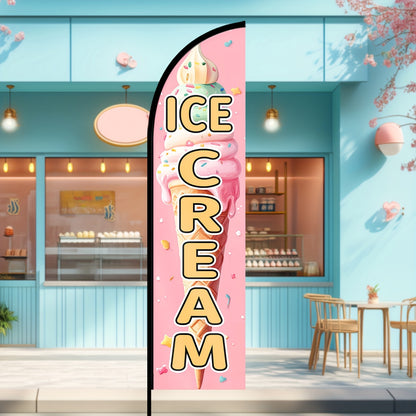 1pc Ice Cream Feather Flag, Outdoor Flags, Store Signboard Banner, Suitable for Commercial Advertising Promotions, 48.77x201.17cm, Polyester Fabric, Double or Single sided Printing, fade resistant, Weather resistant. Flag only (excluding flagpole)