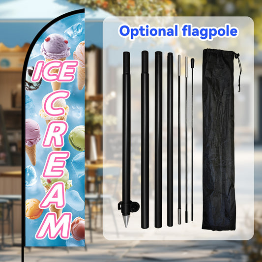 Ice Cream Feather Flag With Pole Kit | Double-Sided Print Outdoor Swooper Banner, 1.6x6.6Ft, Polyester, Pole Mount, Food Shop Advertising Sign, Dessert Store Promotion Flag by WOANIXY