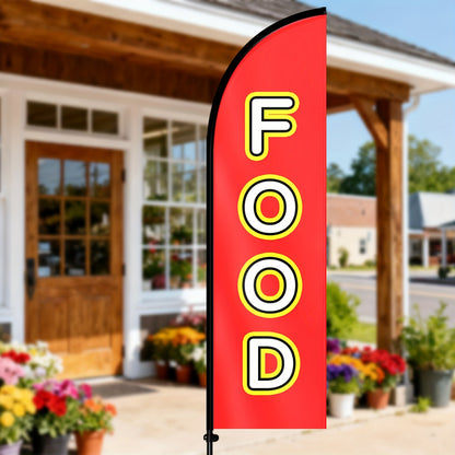 Food Feather Flag with pole kit, Restaurant Advertising Banner, Food Truck Outdoor Sign, Cafe & Diner Promotional Display Flag, Business Marketing Swooper Flag, Aluminum Pole, Durable Polyester Fabric