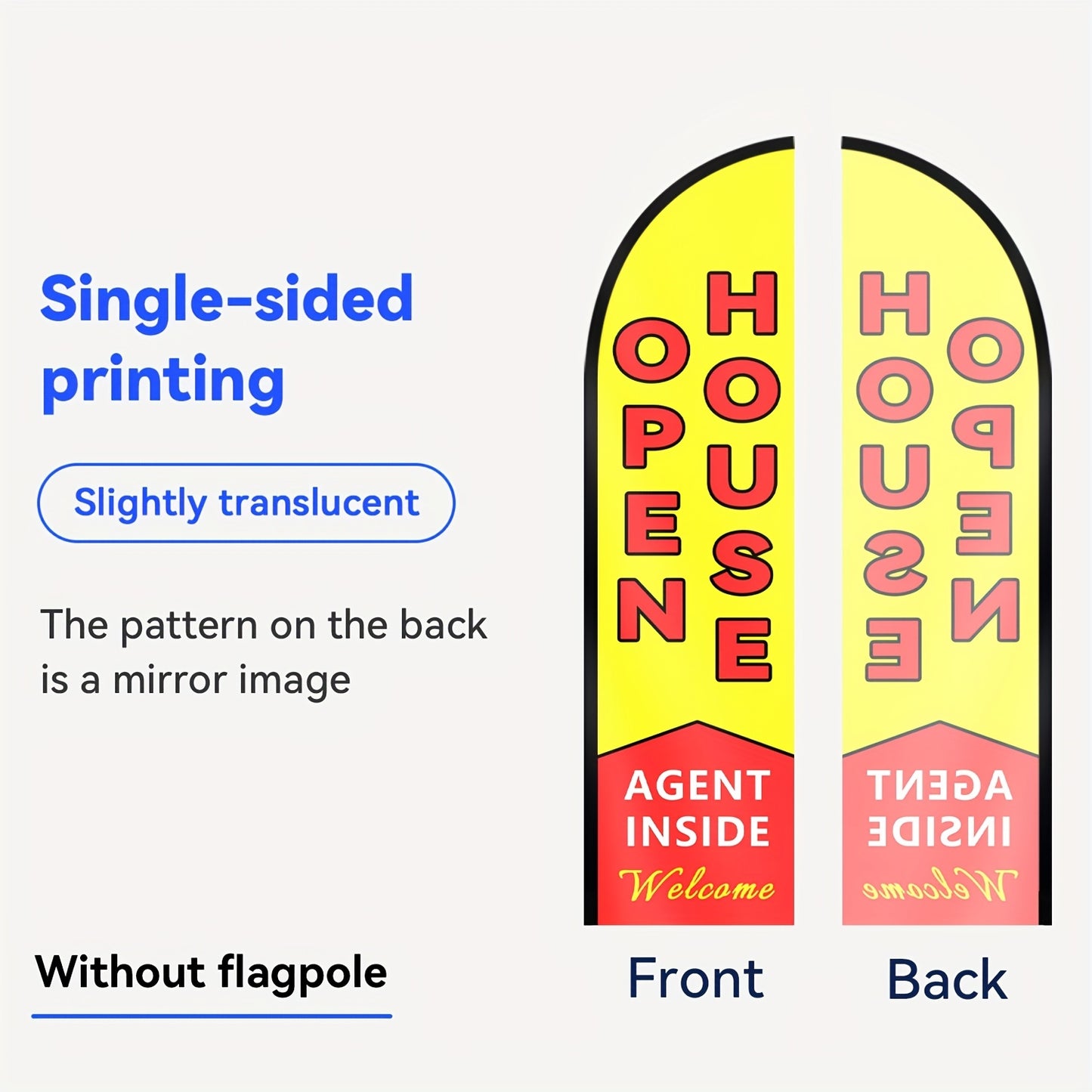 Open House Feather Flag - Double-Sided Print, Fade-Resistant & Weatherproof Polyester Banner, 48.77x201.17cm, Perfect for Outdoor Retail Advertising & Promotional Activities, Pole Not Included