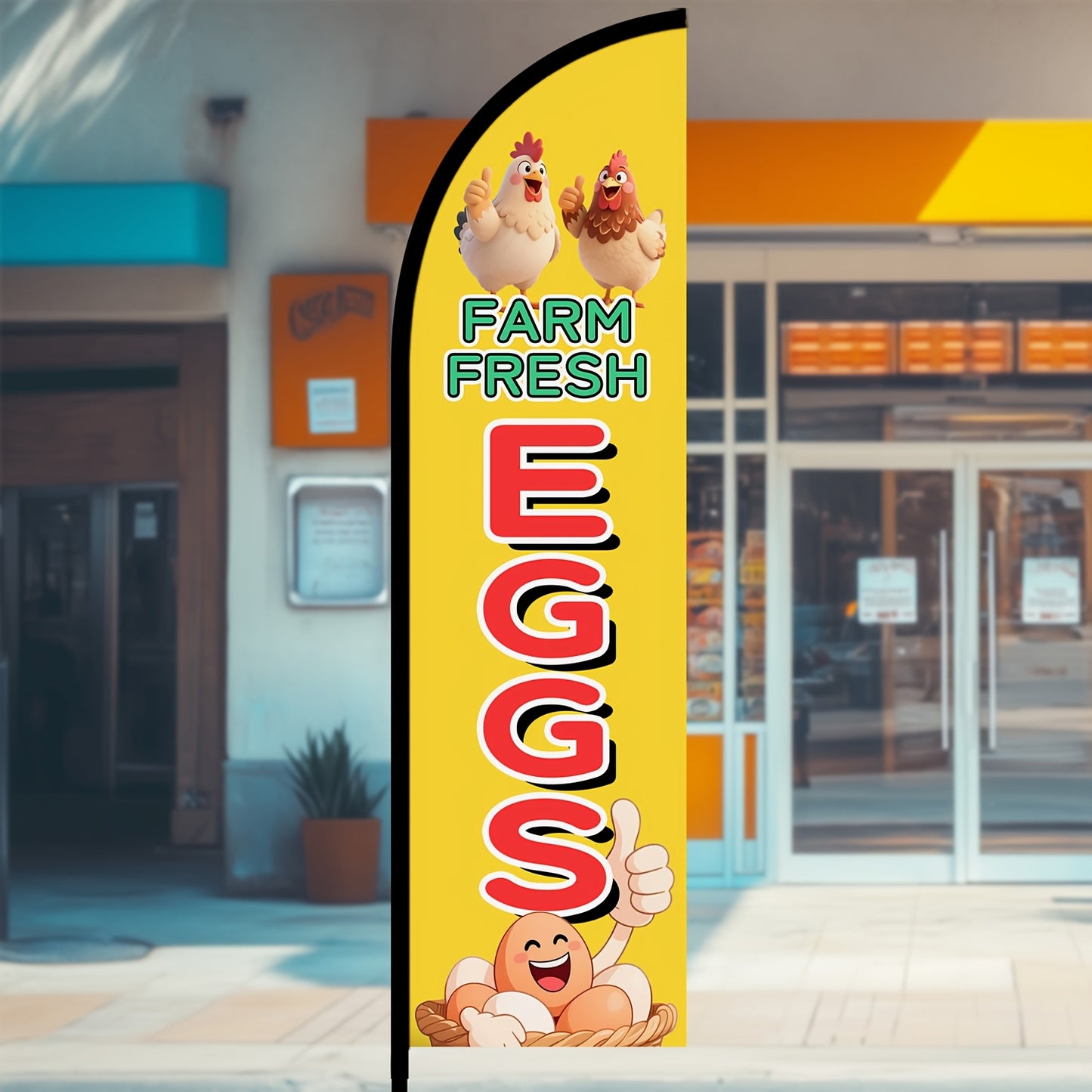 1pc a Feather Flag for Farm Fresh Eggs, Complete with a Flagpole. The Banner Measures 50X185 Cm And Is Made of Premium Polyester, Suitable for Outdoor Use. It'S Designed for Farm Market Businesses to Promote Fresh Produce