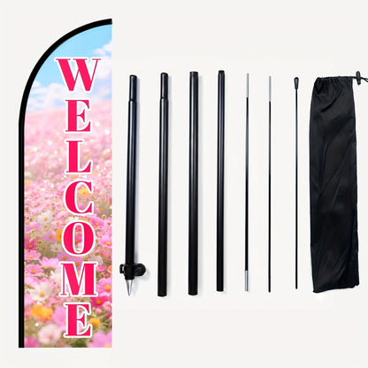 Vibrant Flower Welcome Feather Flag with Optional Aluminum Pole - Heavy-Duty All-Weather Outdoor/ Garden Welcome Sign, Floral Shop Banner, Business Promotion Flag - Durable Polyester Fabric Suitable for, Gardens, Events