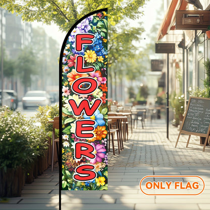 1pc flowers feather flag, flowers shop sign, flowers banner decoration flag, for outdoor advertising promotion, polyester fabric, double/single-sided printing, only flag, not including flagpole