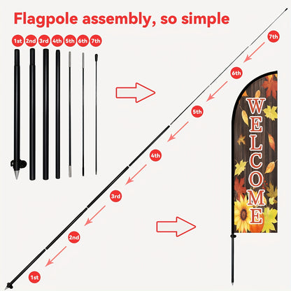 1pc Fall welcome feather flag with flagpole, Halloween flag, Autumn Wind Flag for Outside Maple Leaf Pumpkin Sunflower Swooper Banner Sign for Garden Outdoor, optional aluminum flagpole, flag size 50x185cm/72.8*19.7 inches, polyester fabric