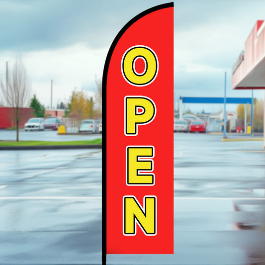 OPEN Feather Flag with Pole Kit, 1.6x6.1ft Swooper Banner, Outdoor Business Sign Flag, Durable Polyester Advertising Flag for Restaurant, Barber Shop, Coffee Shop, Convenience Store