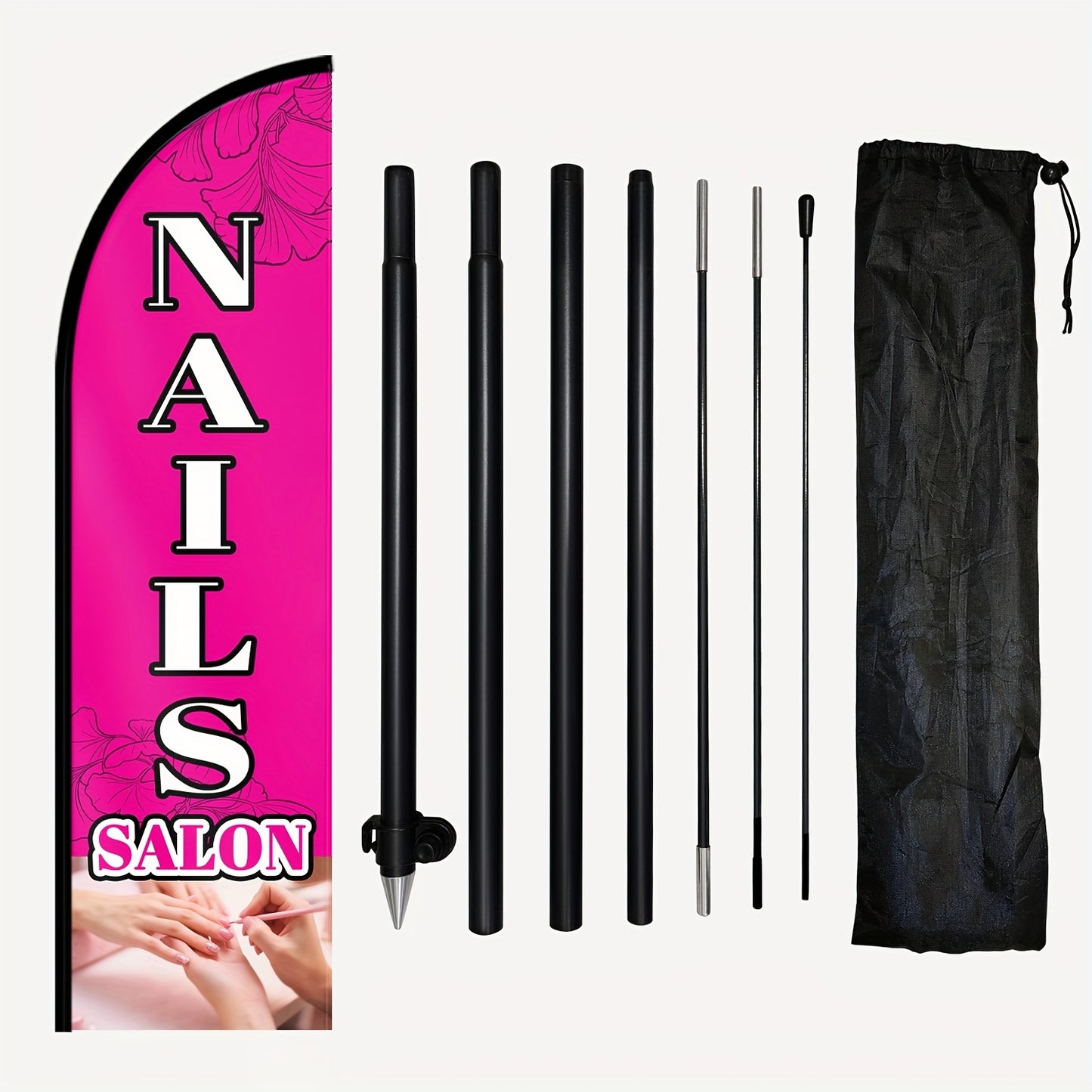 1pc Nails Salon Feather Flag with Flagpole, Nail Spa Advertising Banner, Manicure Pedicure Outdoor Sign, Beauty Salon Curbside Display, 184.91x50.04 cm, Optional Pole, Durable Polyester, Weather Resistant
