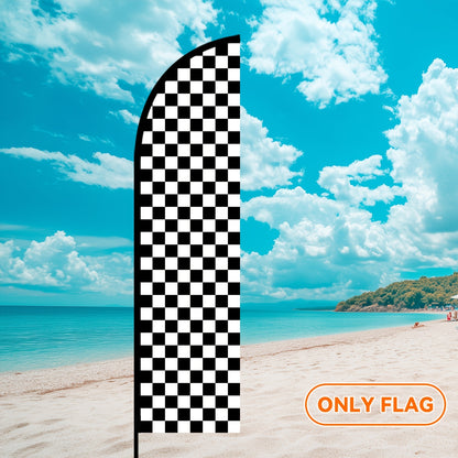 1pc Chic Black & White Checkered Feather Flag - Durable Polyester Outdoor Banner for Advertising & Decoration, Pole-Mounted Design (Flag Only)