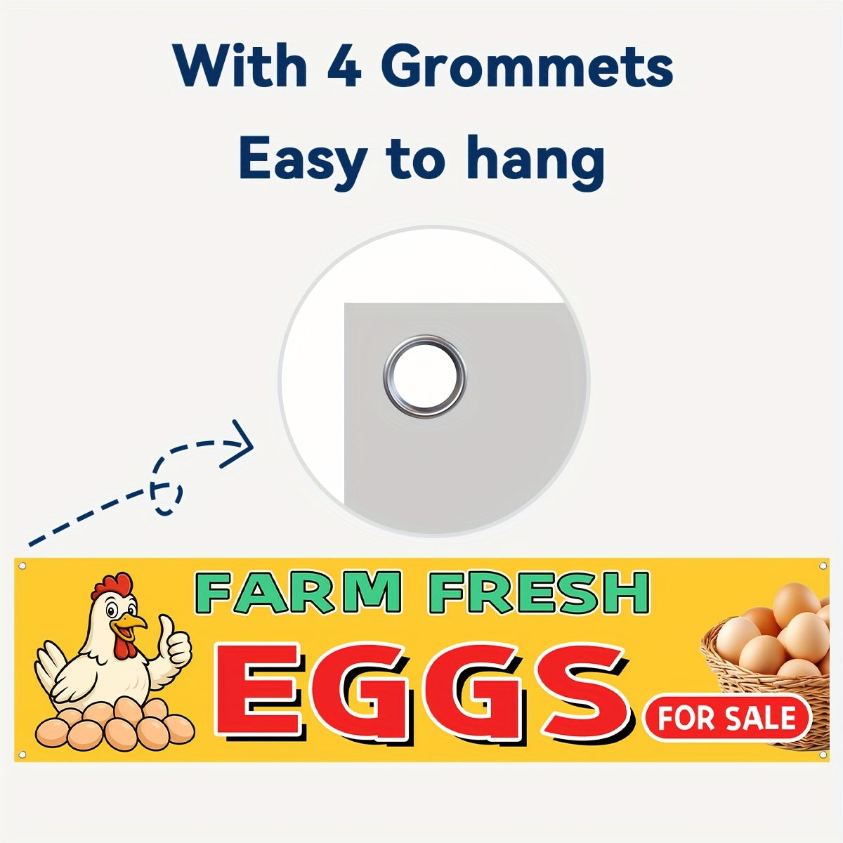1pc Farm Fresh Eggs for Banner - Vibrant Red & Yellow Outdoor Flag with Chick Illustration, Polyester Fabric, High-Definition Print, 50x200cm, Easy Hang with 4 Grommets, Perfect for Direct Farm Advertising, Farm Advertising Sign|Vibrant Visual Appeal|Weat