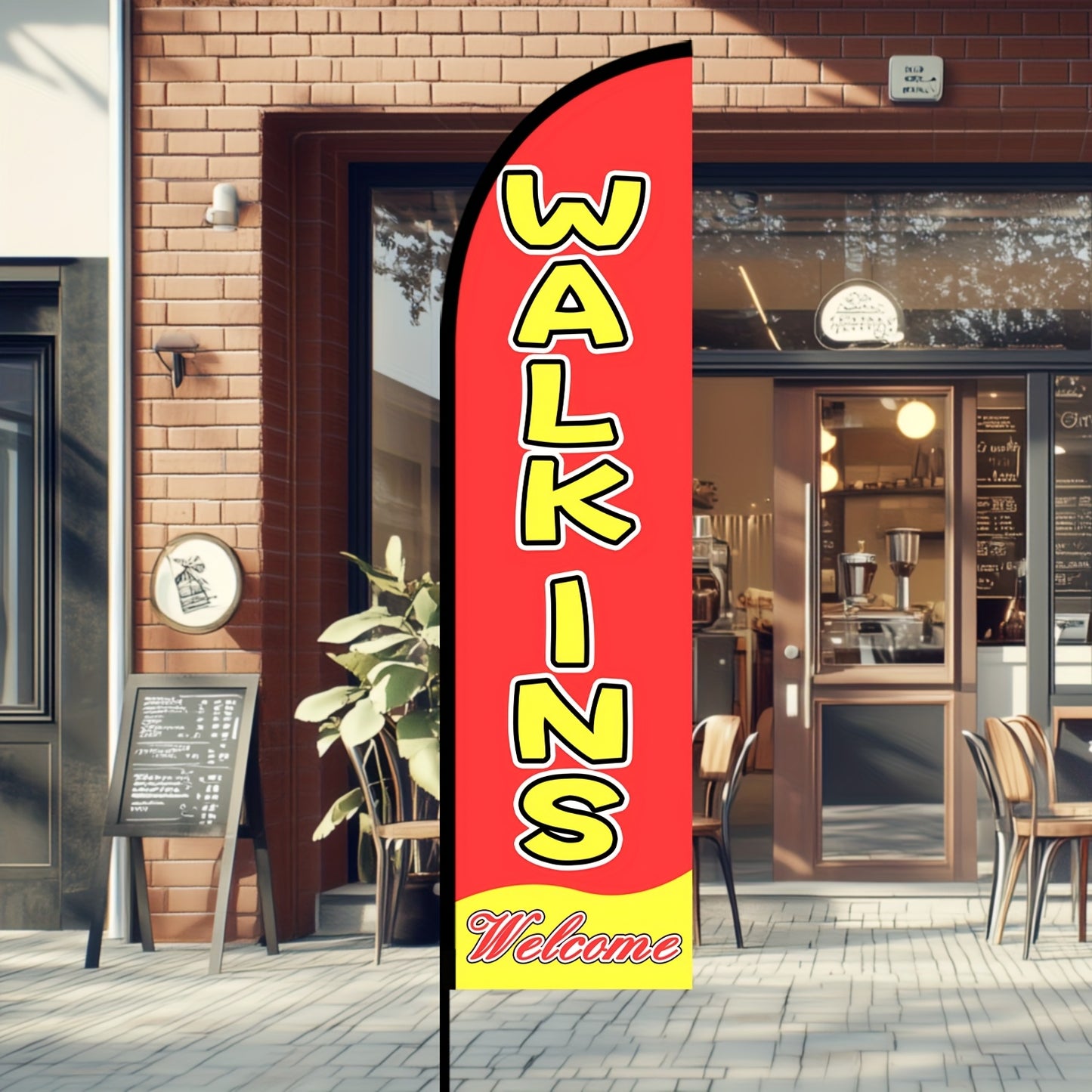1pc Walk-Ins Welcome Sign - Double-Sided/Single-Sided Portable Feather Flag with Pole Installation for Outdoor Advertising, Store Promotion & Opening Banners - Eye-Catching Business Signage (Flag Only - Pole Not Included) 1pc-PNYE